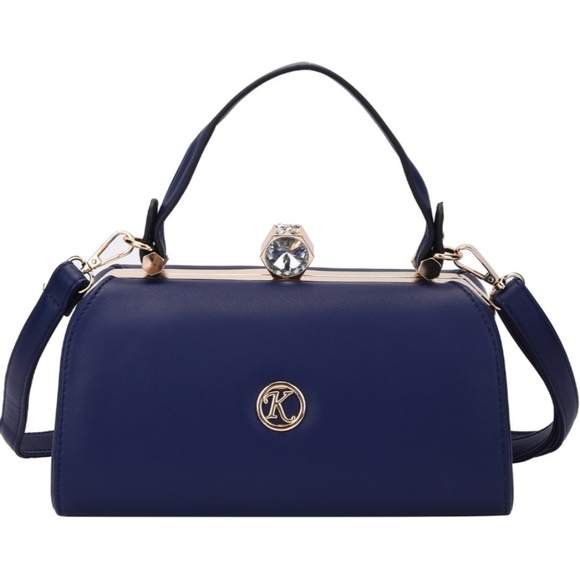 Navy Faux Leather Medium Size Tote Bag with Handle Drop and Shoulder Strap - Picture 9 of 12